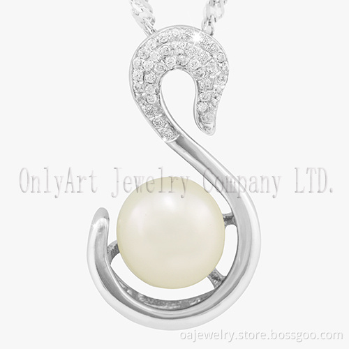 Fashion Natural Pearl Silver 925 Pendant with AAA Diamond CZ Jewelry